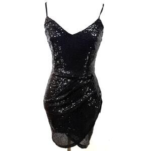 Lulu's Forever Your Girl Black Sequin Cocktail Bodycon Mini Dress NWT Size XS